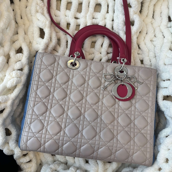 Dior Beige and Pink Quilted Handbag - Picture 1 of 15